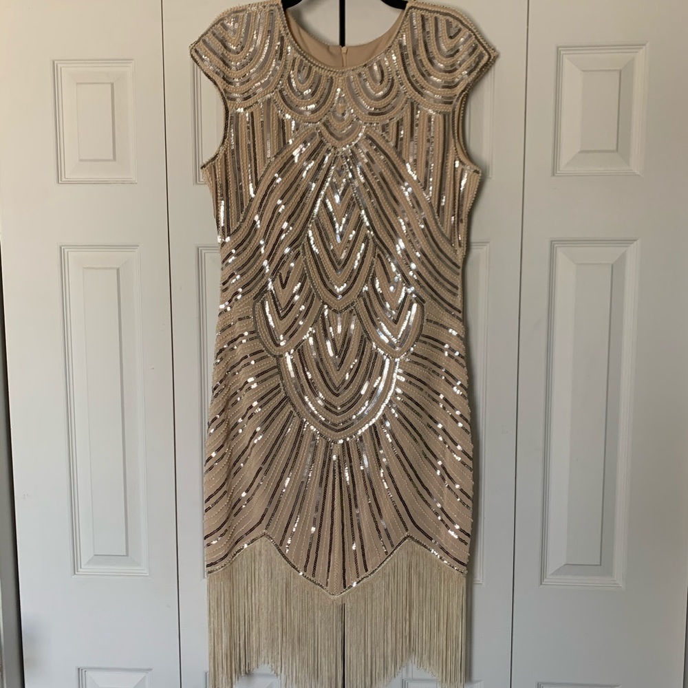 Gold sequin roaring 20s flapper dress